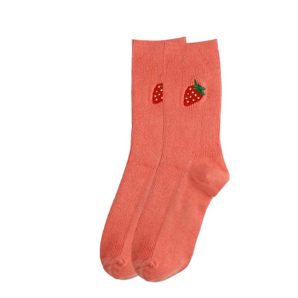 Strawberry Embroidered Ribbed Ankle Socks - Ice Cream Cake