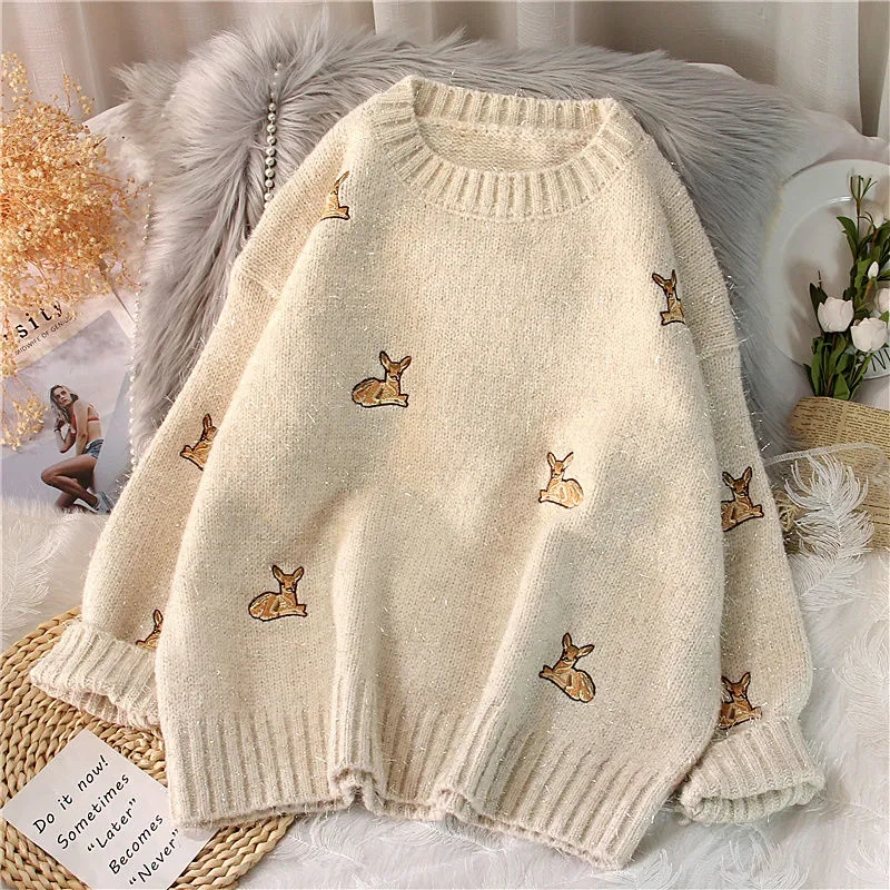 Sparkly Deer Embroidery Jumper (4 Colours)