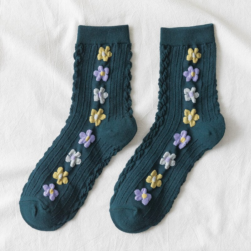 Puffy Flower Ankle Socks (5 Colours)