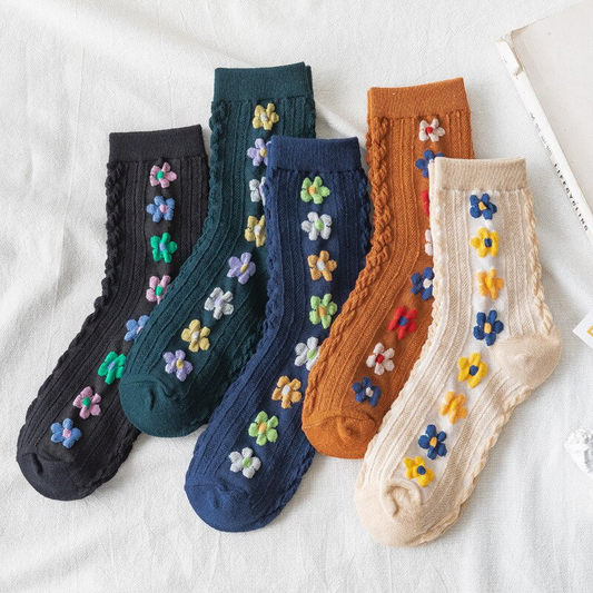 Puffy Flower Ankle Socks (5 Colours)