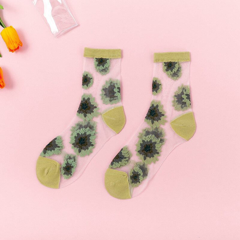 Sheer Flower Pattern Ankle Socks (5 Colours)