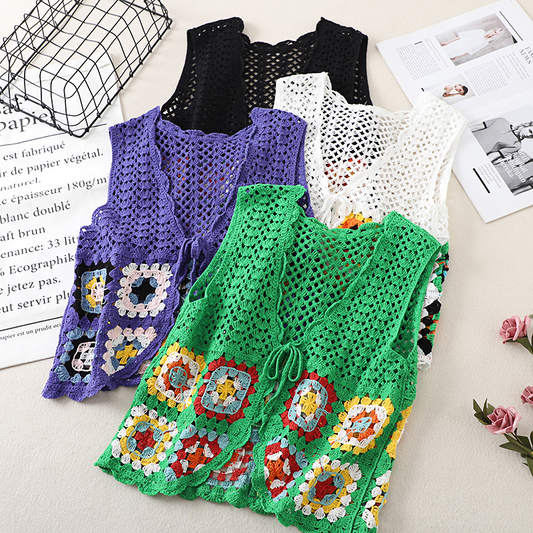 Pop Colour Crochet Flower Vest (4 Colours)