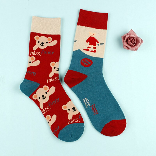 Mismatched Teddy Bear Crew Socks