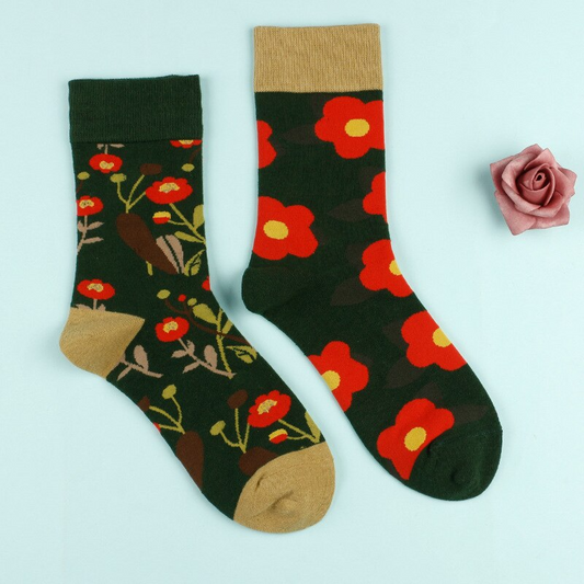 Mismatched Floral Crew Socks