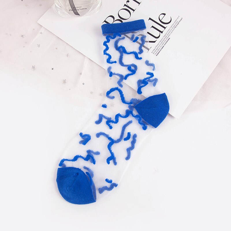 Transparent Blue Squiggle Ankle Socks - Ice Cream Cake