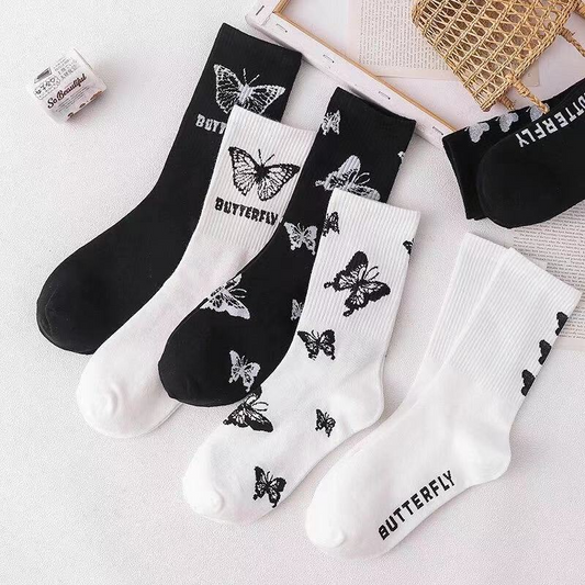 Ribbed Butterfly Crew Socks (6 Designs)