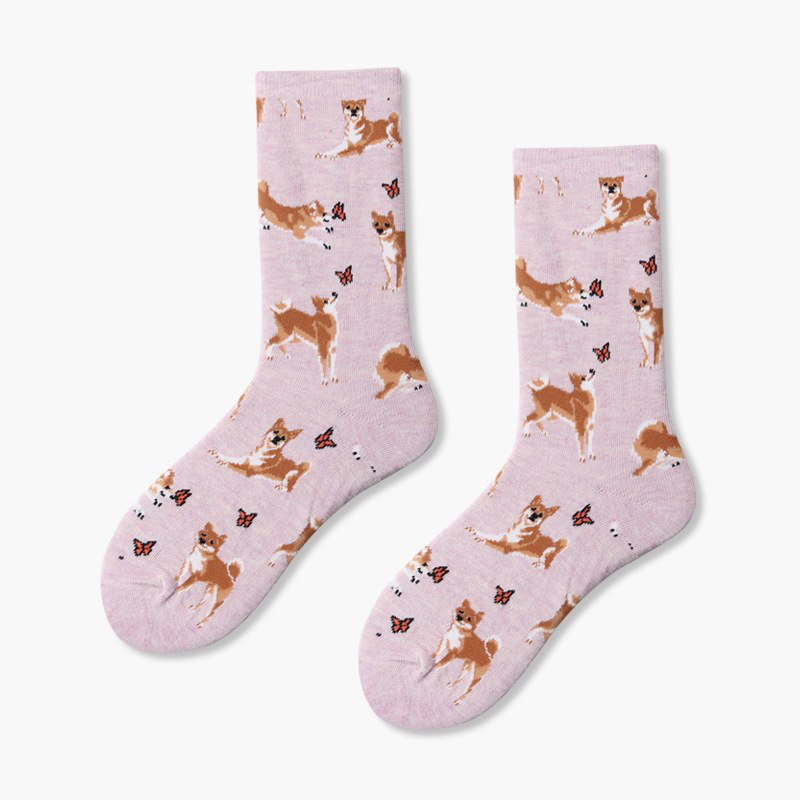 Butterfly Shiba Inu Pattern Socks (2 Colours) - Ice Cream Cake
