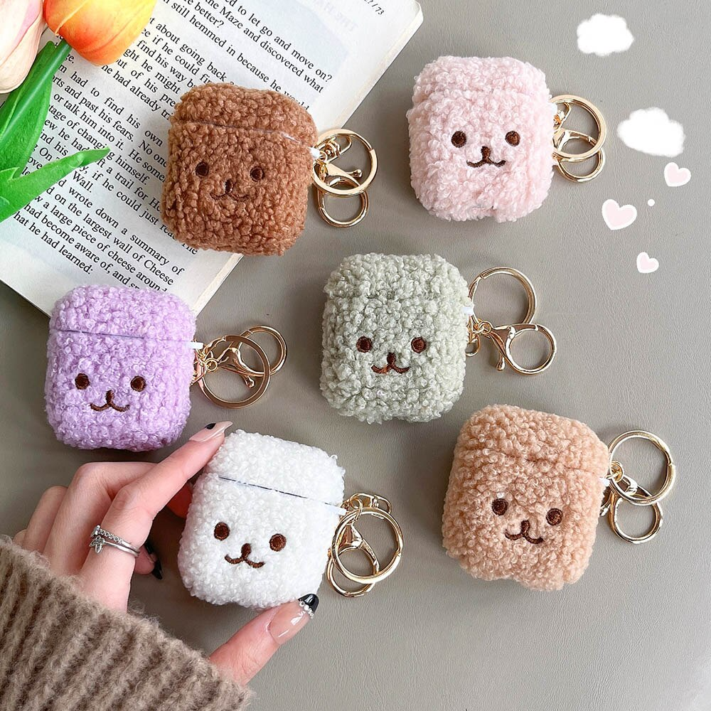 Soft Teddy Bear Face AirPods Charger Case Cover (6 Colours)