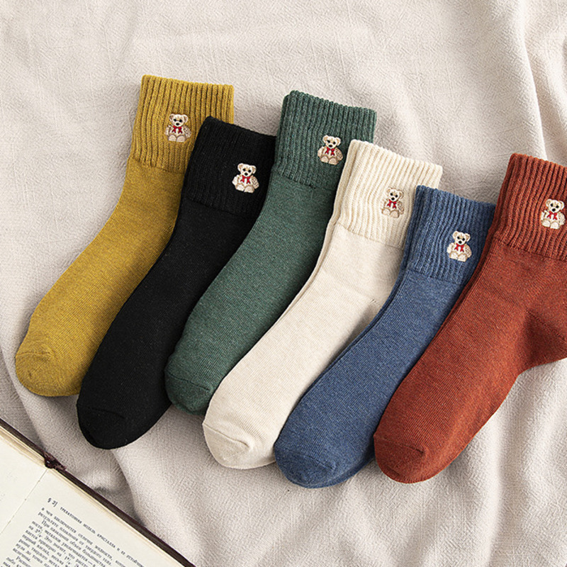 Teddy Bear Embroidery Ankle Socks (10 Colours)