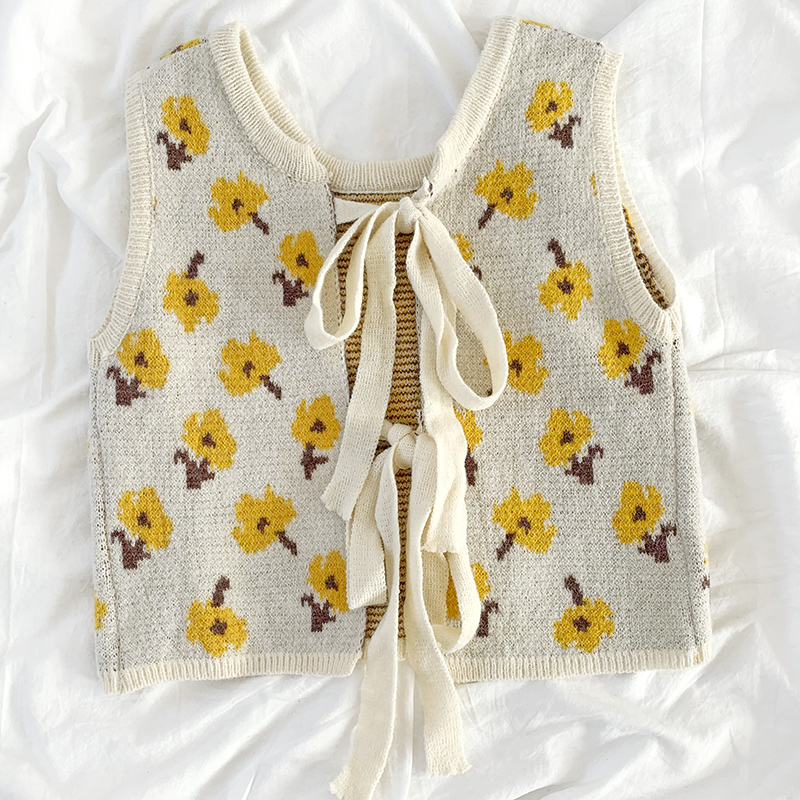Patty Ribbon Tie Floral Sweater Vest (3 colours)