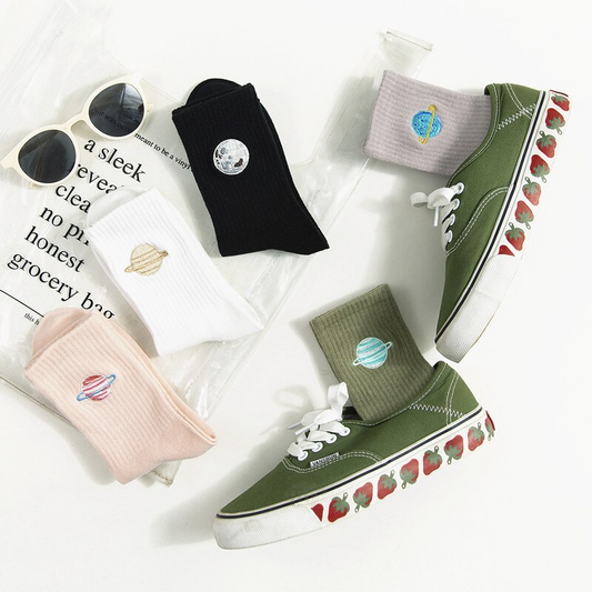Planet Embroidery Crew Socks (5 Designs)