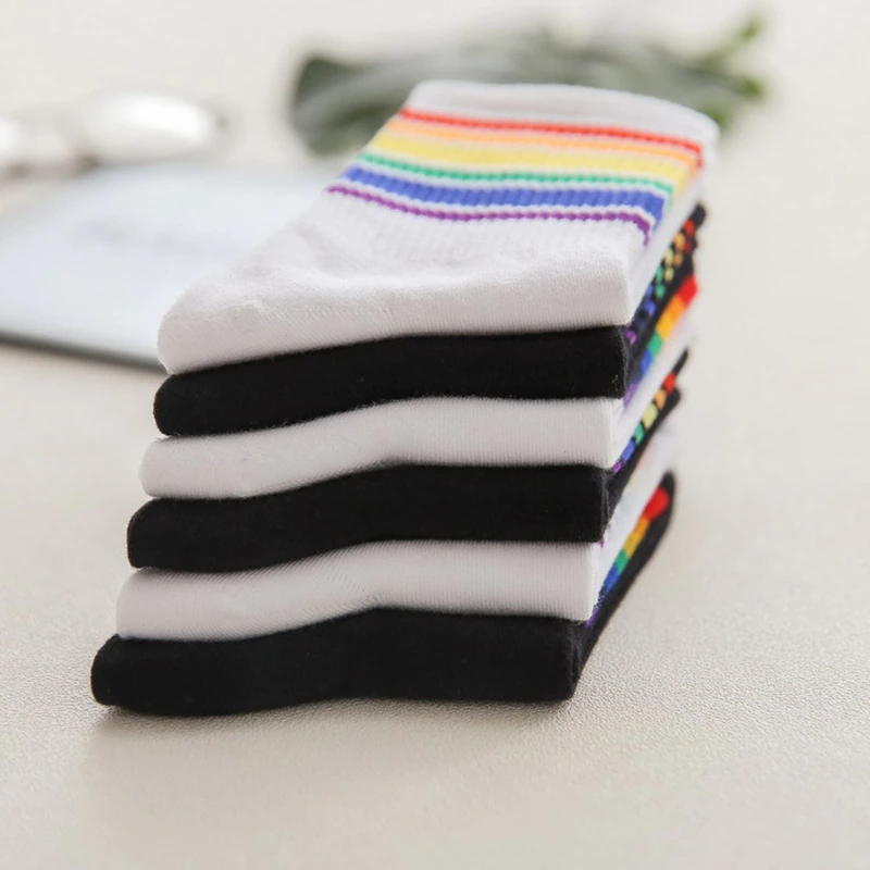 Retro Style Rainbow Cuff Ankle Socks (6 Colours)