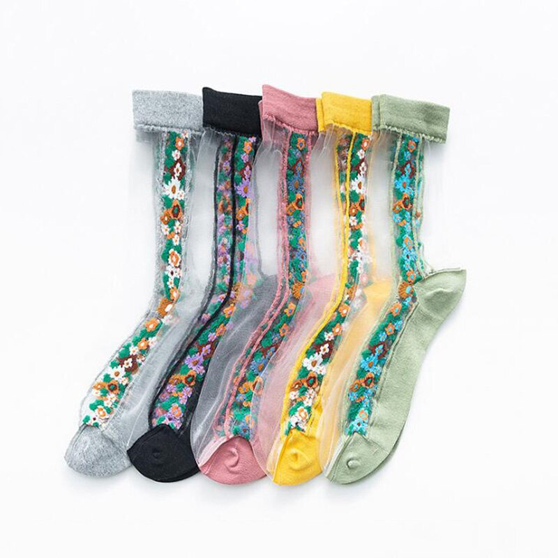 Colourful Transparent Flower Ankle Socks (5 Colours) - Ice Cream Cake
