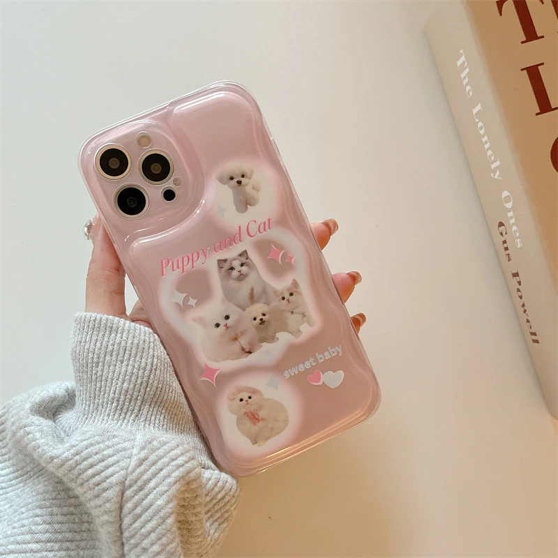 Pink Y2K Puppy and Cat iPhone Case