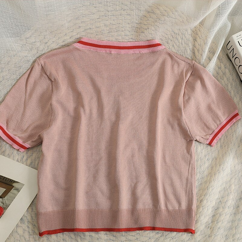 Knitted Cherry Embroidery Tee (3 Colours)