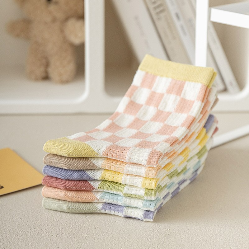 Pastel Checkerboard Pattern Ankle Socks (6 Colours)