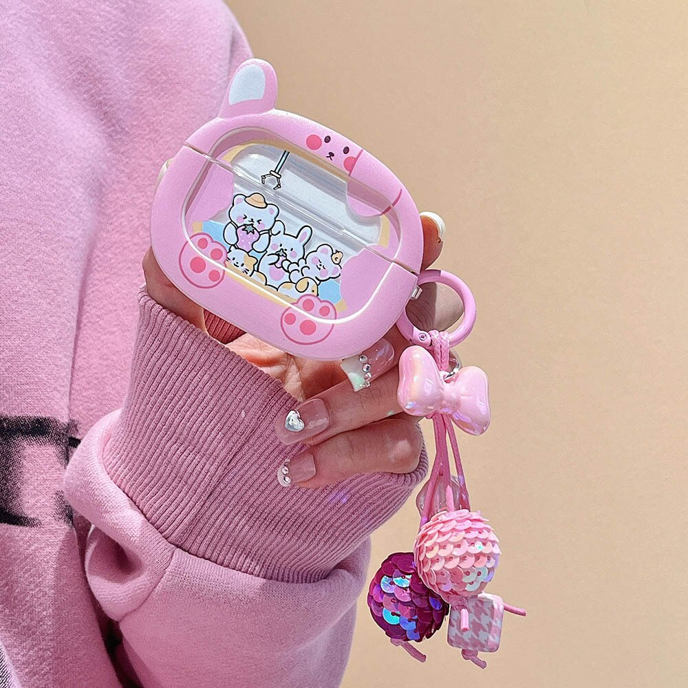 Pink Bunny Crane Game AirPods Case Cover