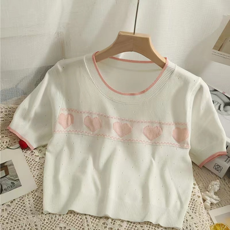 Knitted Pastel Heart Tee (6 Colours)