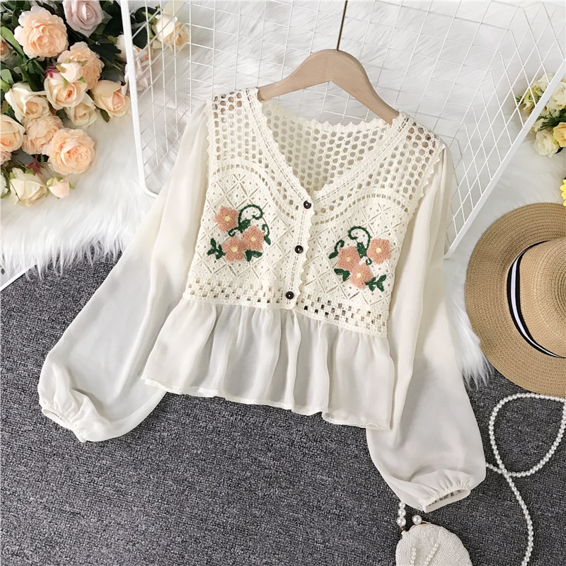 Floral Embroidery Peasant Blouse 2 Colours Ice Cream Cake