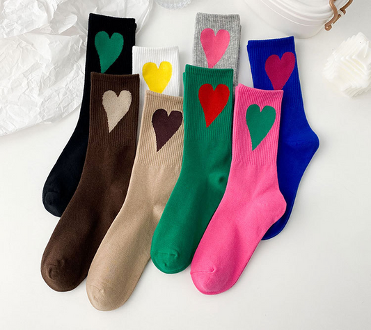 Ribbed Heart Crew Socks (8 Colours)