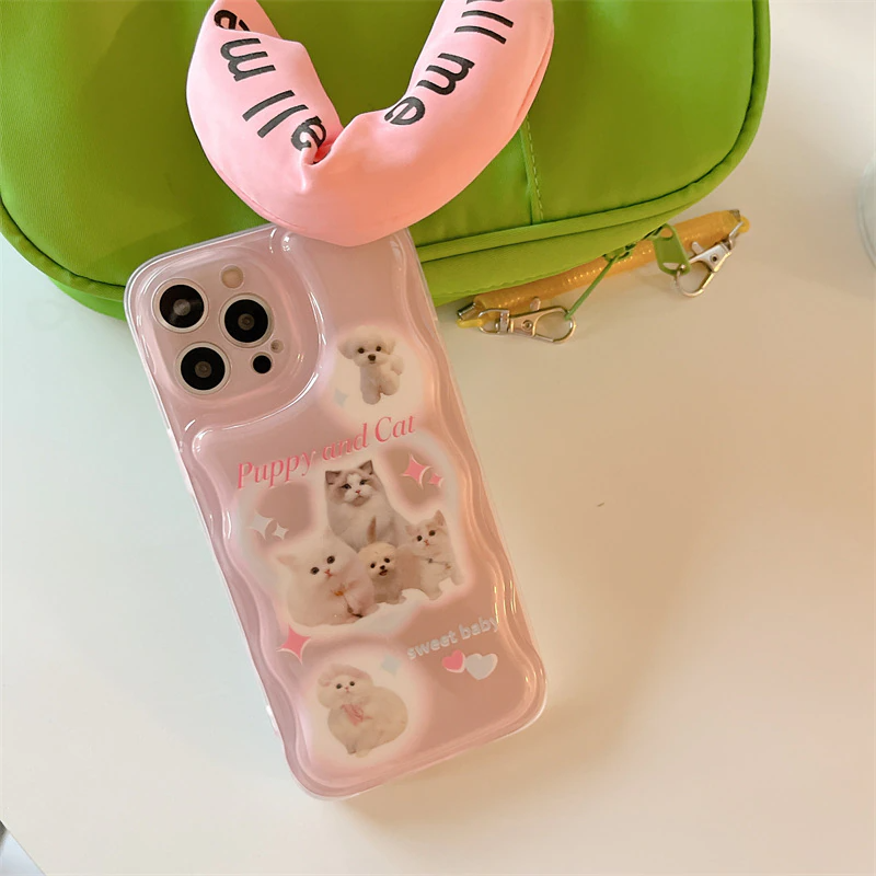 Pink Y2K Puppy and Cat iPhone Case