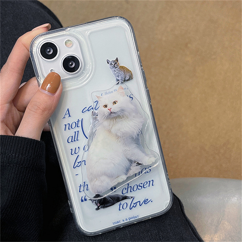 Y2K Lettering iPhone Case with White Cat Grip