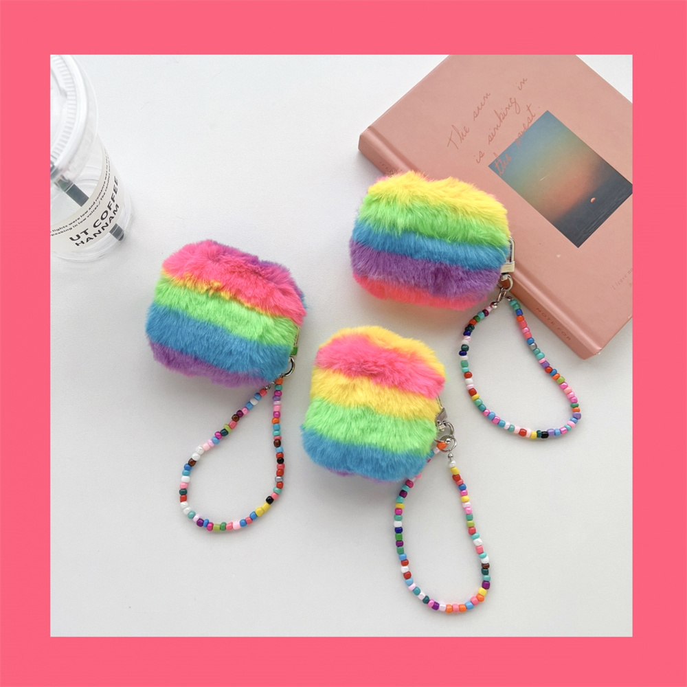 Furry Rainbow AirPods Charger Case Cover with Charm Strap (4 Models)