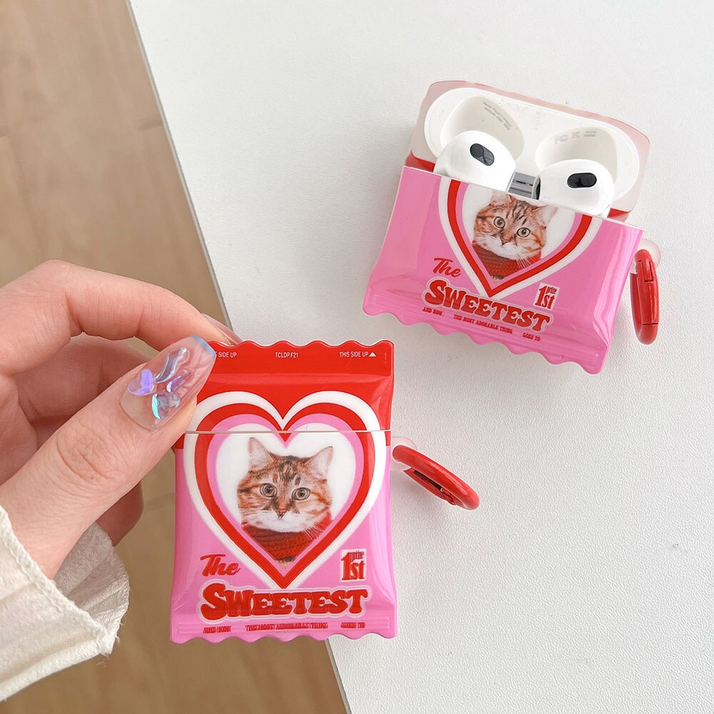 The Sweetest Pink Candy Packet Cat Airpod Case Cover
