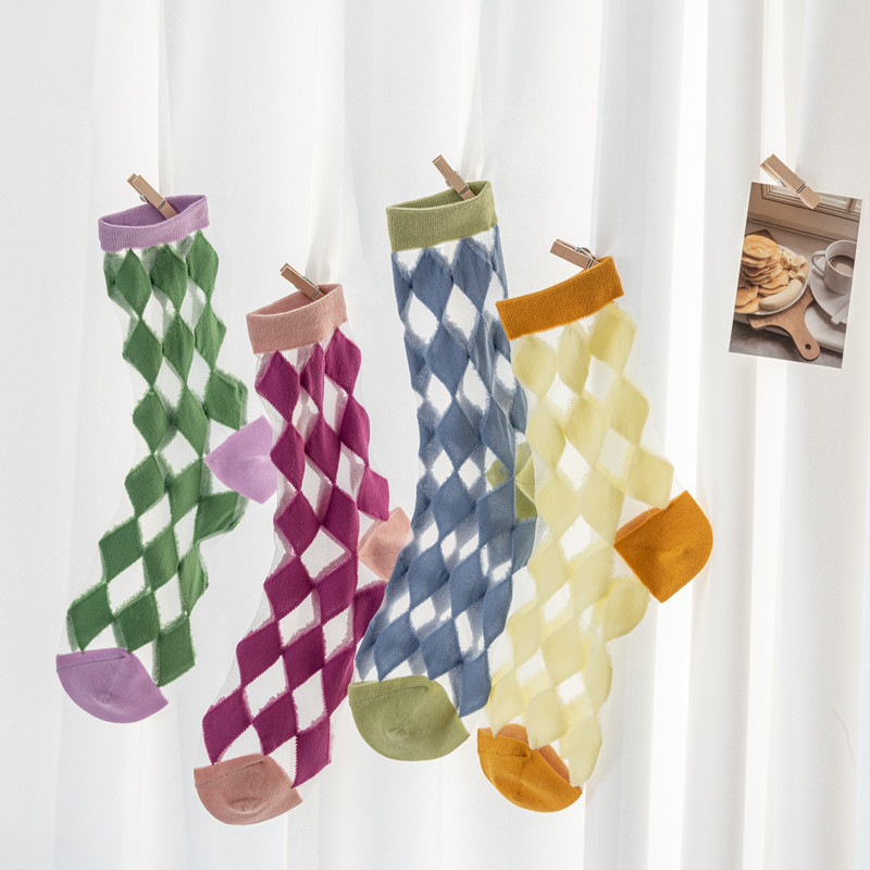 Transparent Diamond Pattern Ankle Socks (5 Colours)
