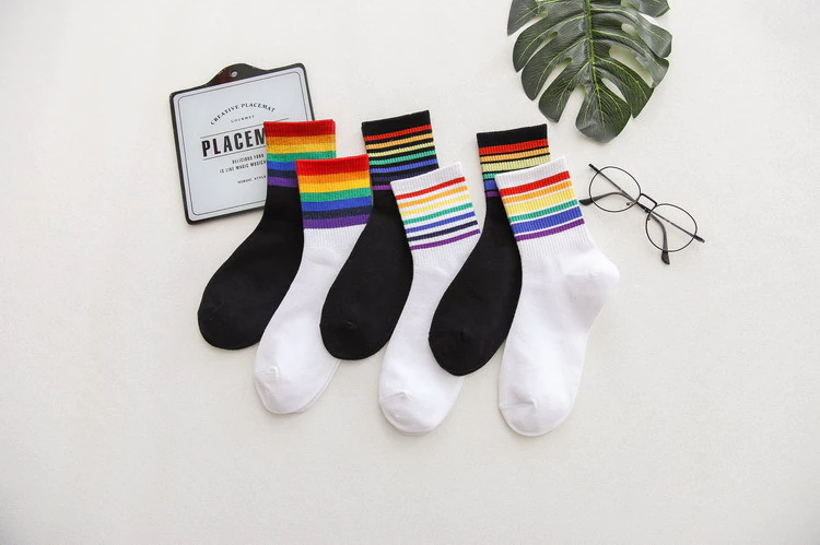 Retro Style Rainbow Cuff Ankle Socks (6 Colours)