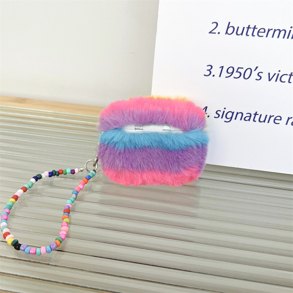 Furry Rainbow AirPods Charger Case Cover with Charm Strap (4 Models)