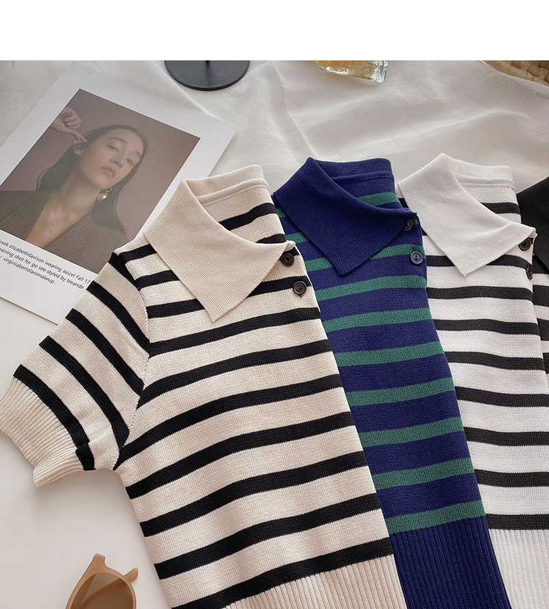 Basic Stripe Knit Polo Shirt (4 Colours)