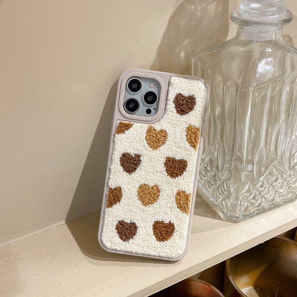 Retro Plush Heart Pattern iPhone Case