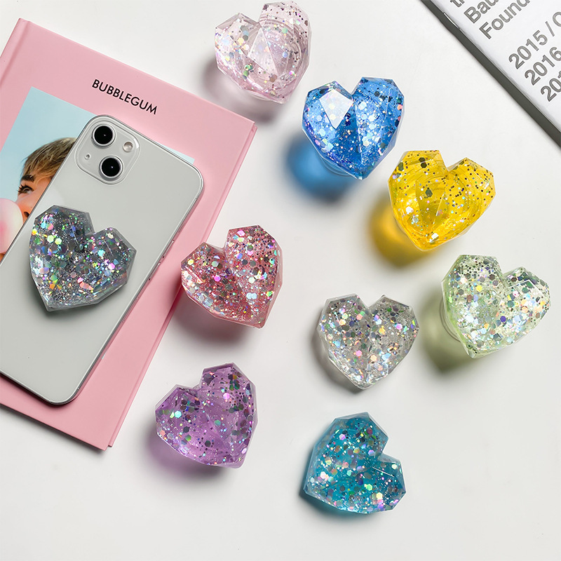 Crystal Glitter Heart Phone Grip (9 Colours)