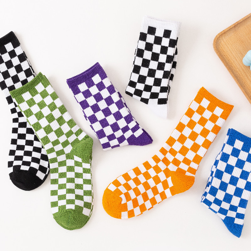 Checkerboard Pattern Ankle Socks (6 Colours)