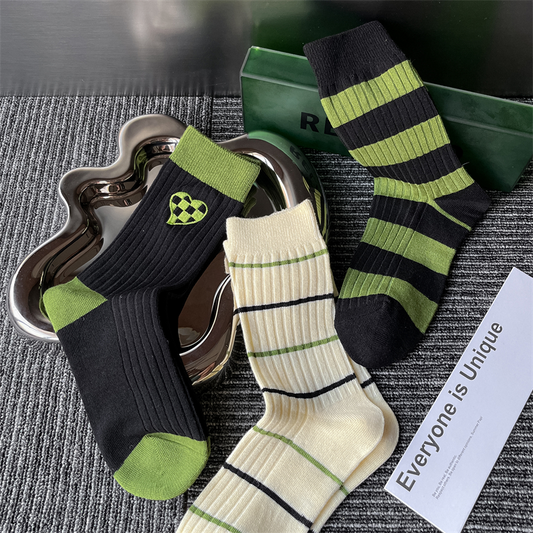 Heart Stripe Crew Socks (3 Designs)