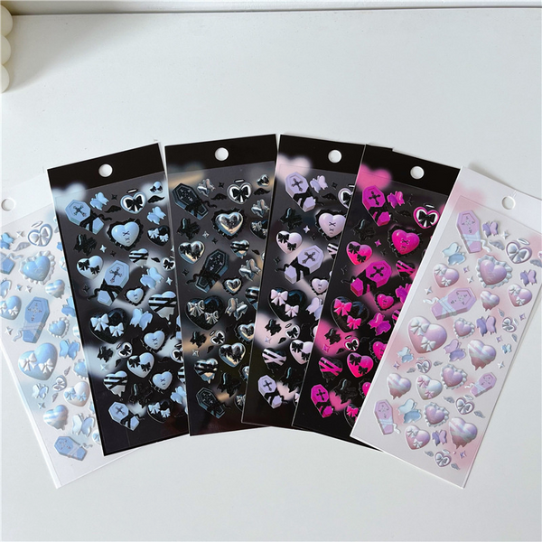 Pastel Goth Heart Deco Stickers (6 Colours)