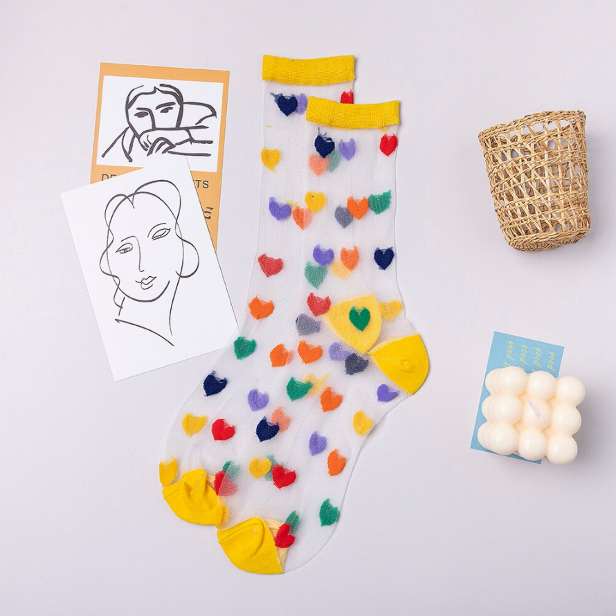 Sheer Heart Pattern Ankle Socks (4 Colours) - Ice Cream Cake