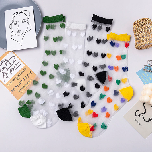 Sheer Heart Pattern Ankle Socks (4 Colours) - Ice Cream Cake