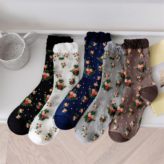 Ruffled Rose Crew Socks (5 Colours)