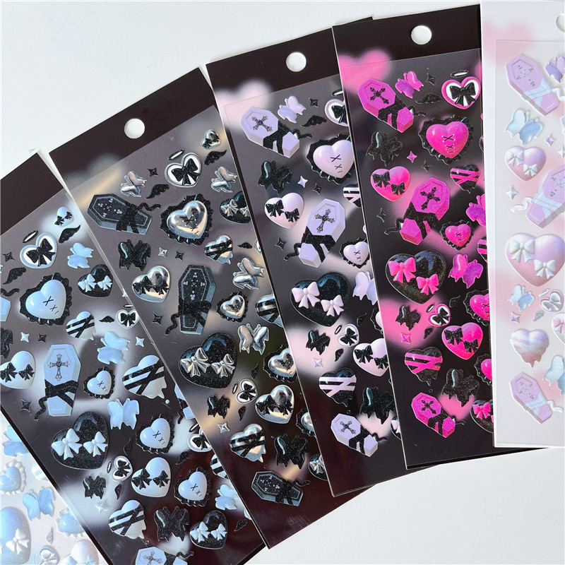 Pastel Goth Heart Deco Stickers (6 Colours)