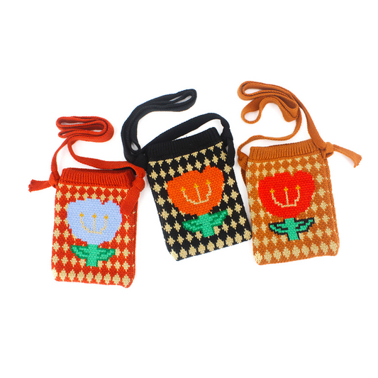 Knitted Diamond Pattern Tulip Mini Tote (3 Colours)