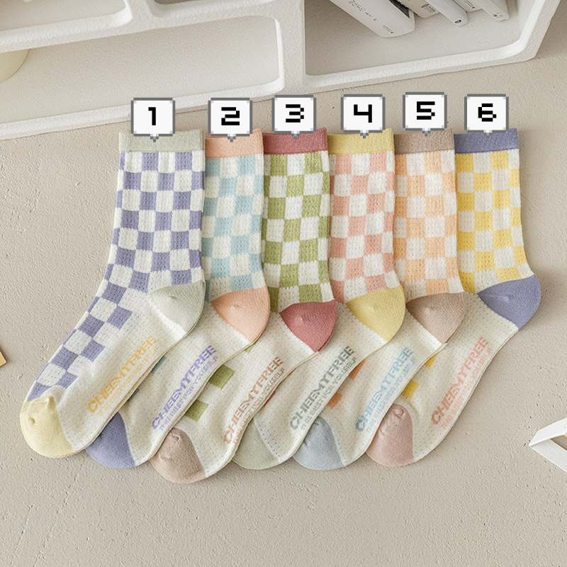Pastel Checkerboard Pattern Ankle Socks (6 Colours)