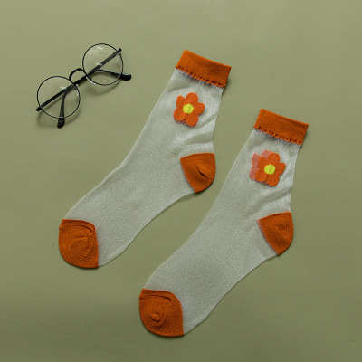 Frühling Japan College-Stil Hübsche Blumen gekräuselte Top Socken gekämmte Baumw Frühling Japan College-Stil Hübsche Blumen gekräuselte Top Socken gekämmte Baumw