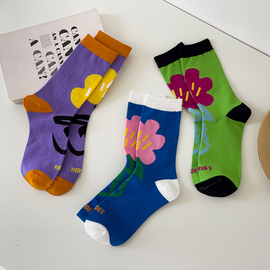 Bright Flower Crew Socks (3 Colours)