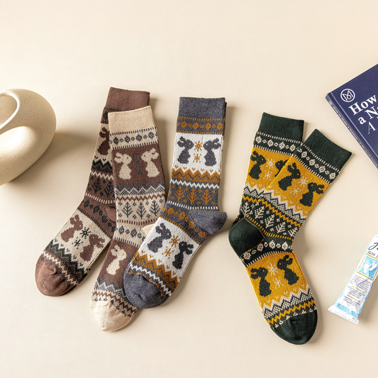 Fair Isle Bunny Crew Socks (4 Colours)