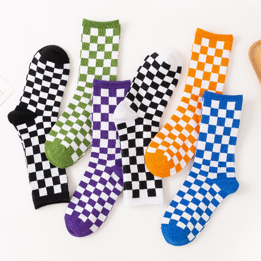 Checkerboard Pattern Ankle Socks (6 Colours)