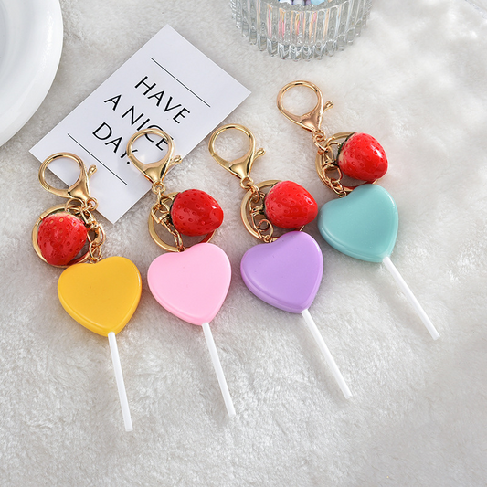 Heart Shaped Lollipop Clip Charm Keyring (4 Colours)