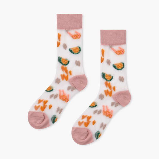 Transparent Summertime Pattern Crew Socks