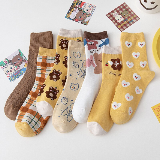 Teddy Bear Theme Crew Socks (7 Designs)
